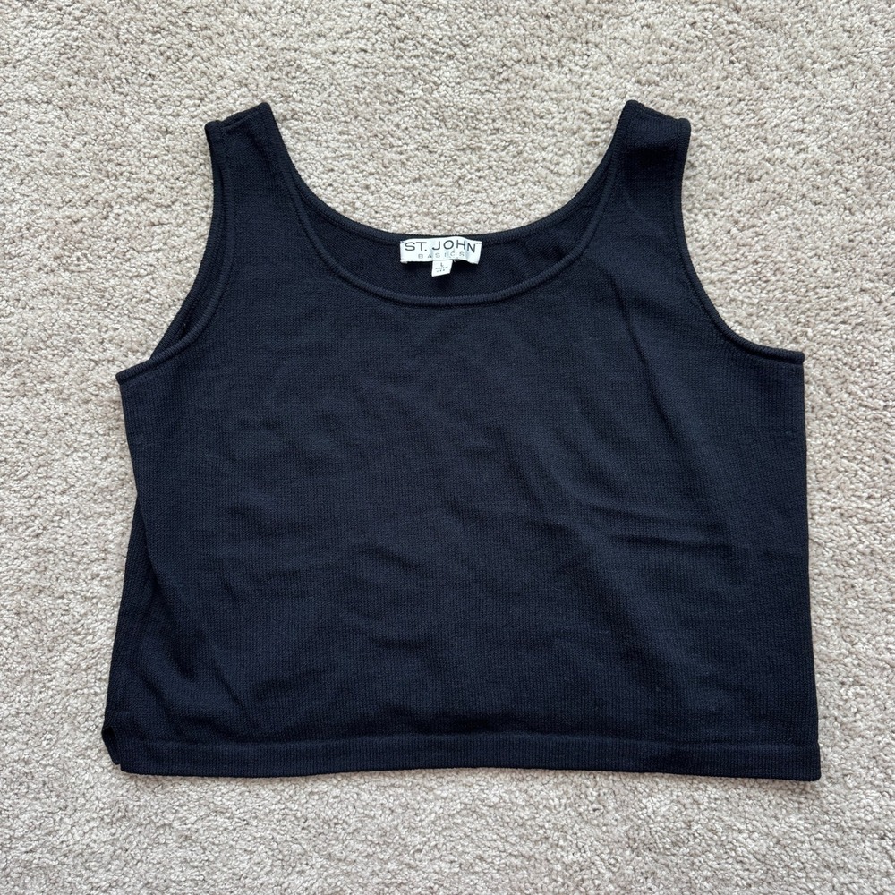 St. John Basics Navy Santana Knit Scoop Neck Tank Top Sleeveless Large USA